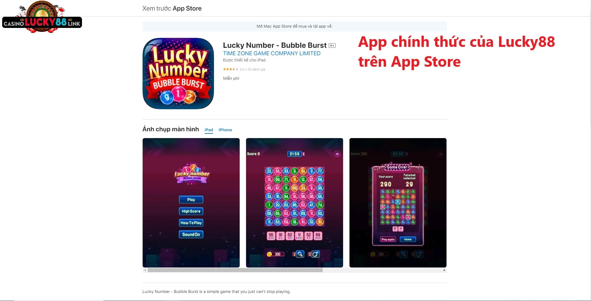 App chính thức của Lucky88 trên App Store