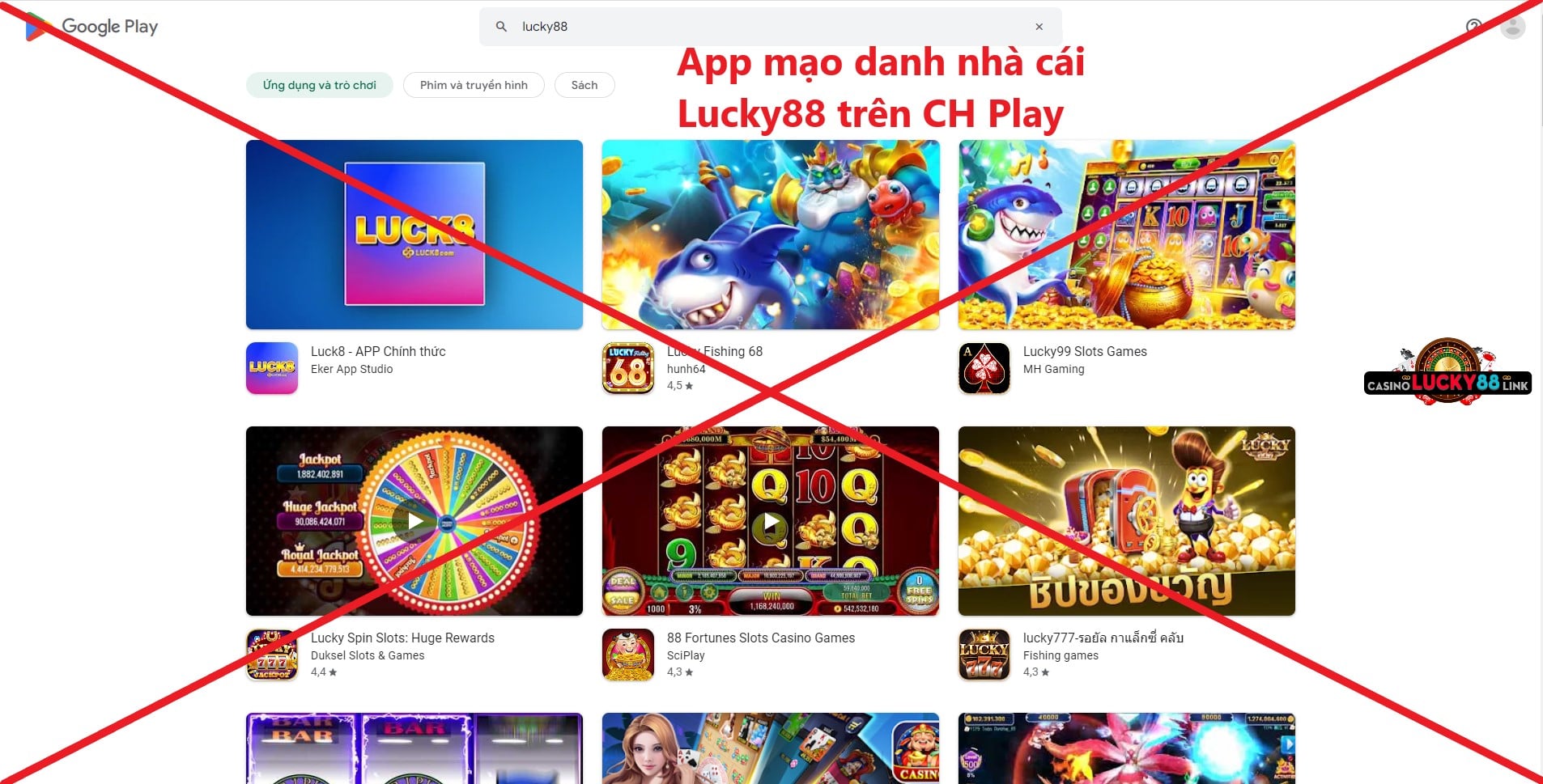 App mạo danh nhà cái Lucky88 trên CH Play